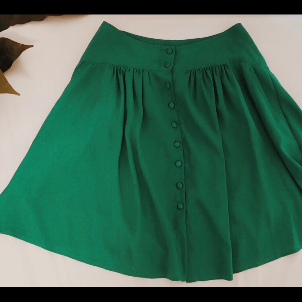 Green silky skirt